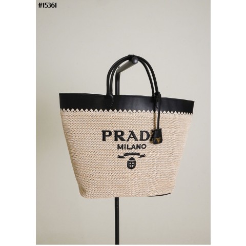 프** 라피아 우븐 레더 토트 백 15361