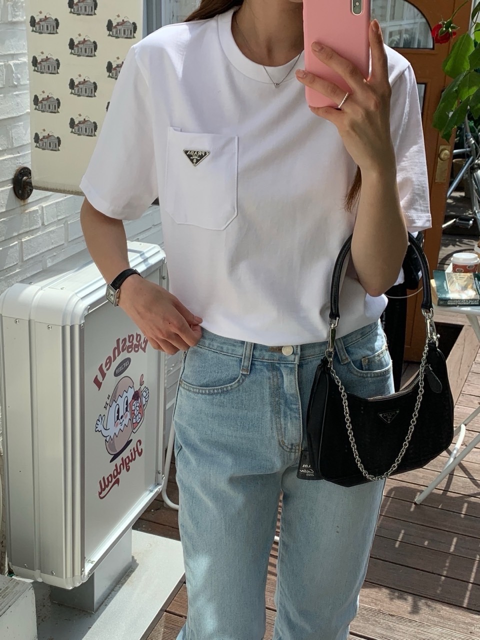 프** 여성용 p코튼 저지 포켓 반팔티